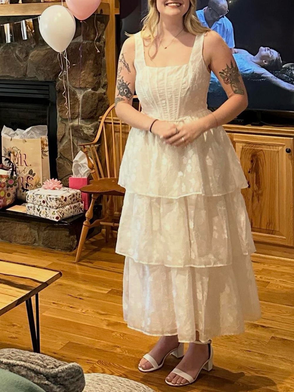 Classic White Tiered Midi Dress - Sleeveless Square Neck